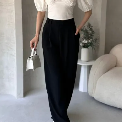 Bela poplin bluza sa lubeničastim rukavima i dekolteom na leđima 4