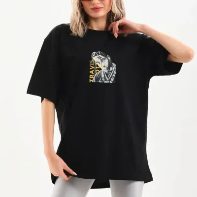 Ženski crni Oversize Bicikli kragna print svakodnevna majica 8