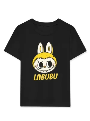 Devojačka crna Labubu štampana oversize majica