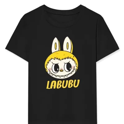 Devojačka crna Labubu štampana oversize majica 1