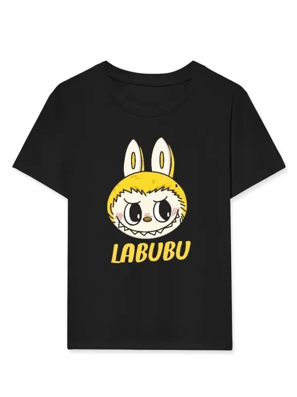 Devojačka crna Labubu štampana oversize majica 1