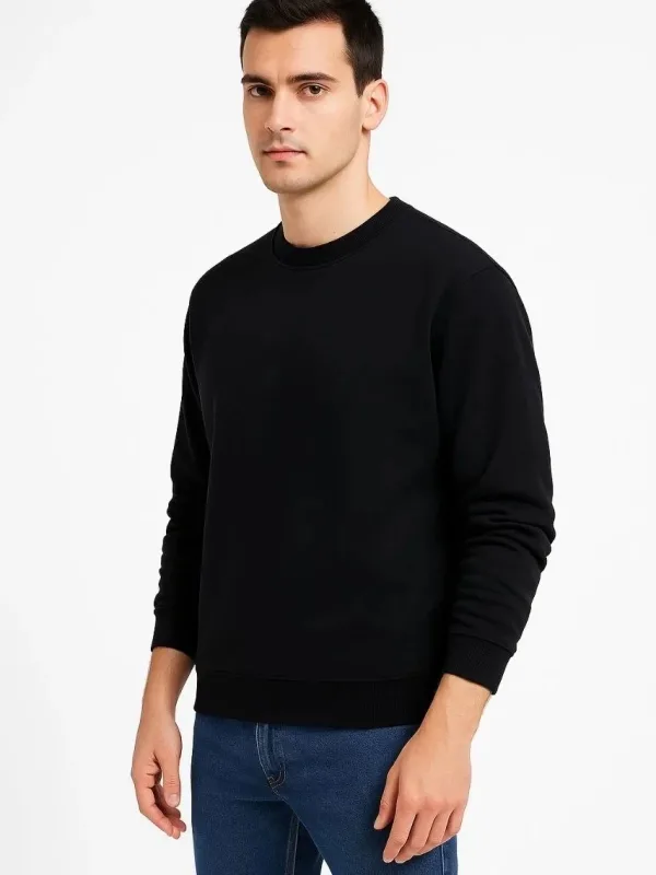 Férfi fekete 3 szálas pamut kerékpáros nyakú sweatshirt 1