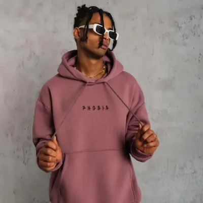 Sweatshirtê Mêran ê Pembe Oversize 3 Têl Pembû Bi Kêl û Çentî 2