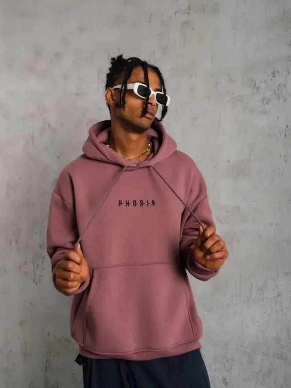 Sweatshirtê Mêran ê Pembe Oversize 3 Têl Pembû Bi Kêl û Çentî 2