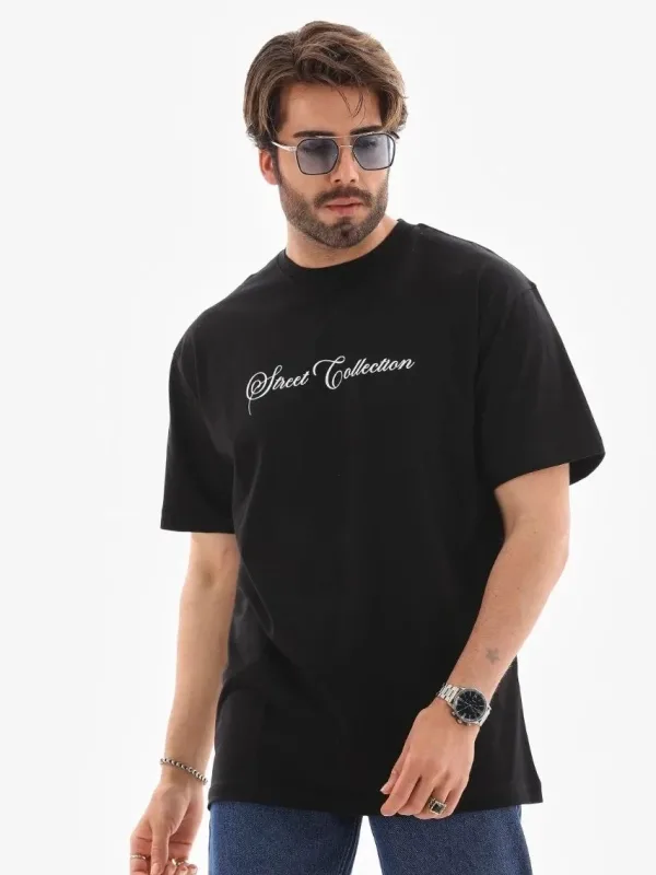 Μαύρο Ανδρικό Oversize Ποδήλατο Λαιμό Τυπωμένο Καλοκαιρινό T-shirt 1