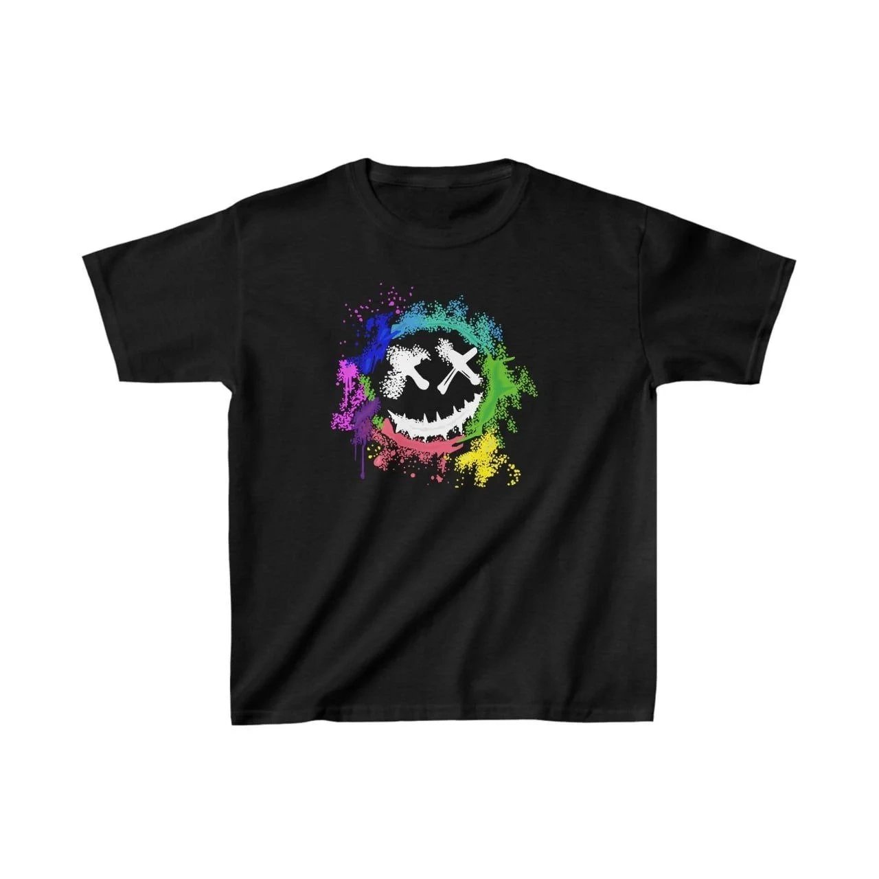 Παιδικό Μαύρο Oversize Printed Στρογγυλή Λαιμόκοψη T-shirt