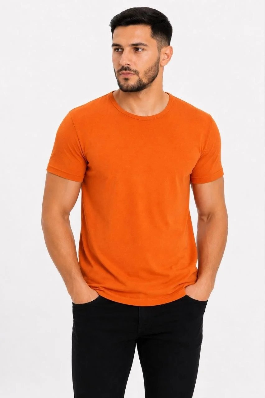 Ανδρικό Πορτοκαλί Slim Fit Στρογγυλό Λαιμό Κοντό Μανίκι Basic Μπλουζάκι