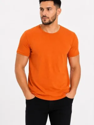 Muška narandžasta slim fit biciklistički kragna kratkih rukava basic majica