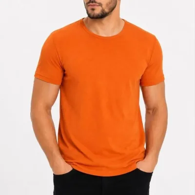 Muška narandžasta slim fit biciklistički kragna kratkih rukava basic majica 1