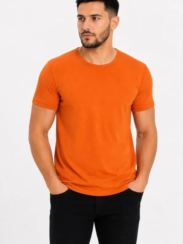 Muška narandžasta slim fit biciklistički kragna kratkih rukava basic majica 1