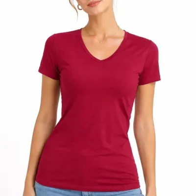 Dámske tričko V-výstrih slim fit s lycrou, letné basic body - červené 1