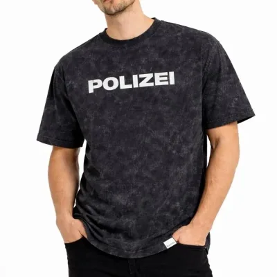Muška crna kiselo pranje okrugli ovratnik s printom majica 2