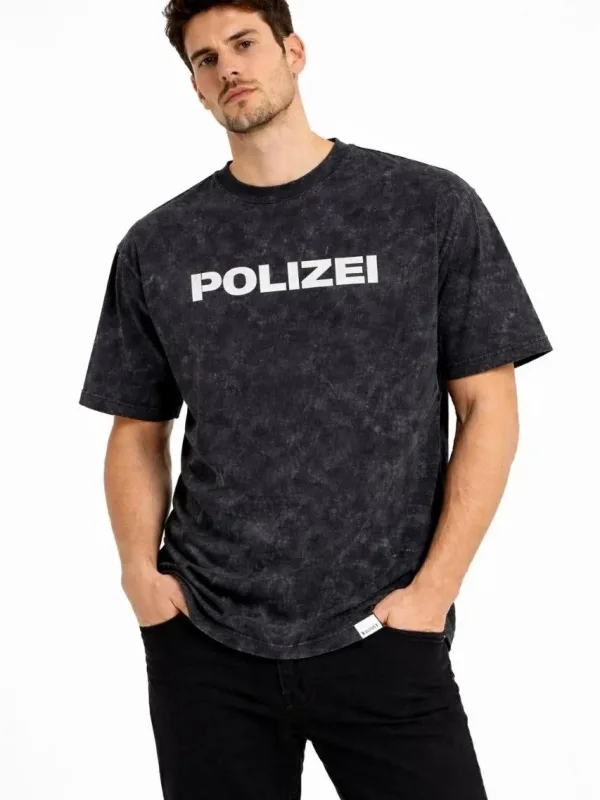Muška crna kiselo pranje okrugli ovratnik s printom majica 2