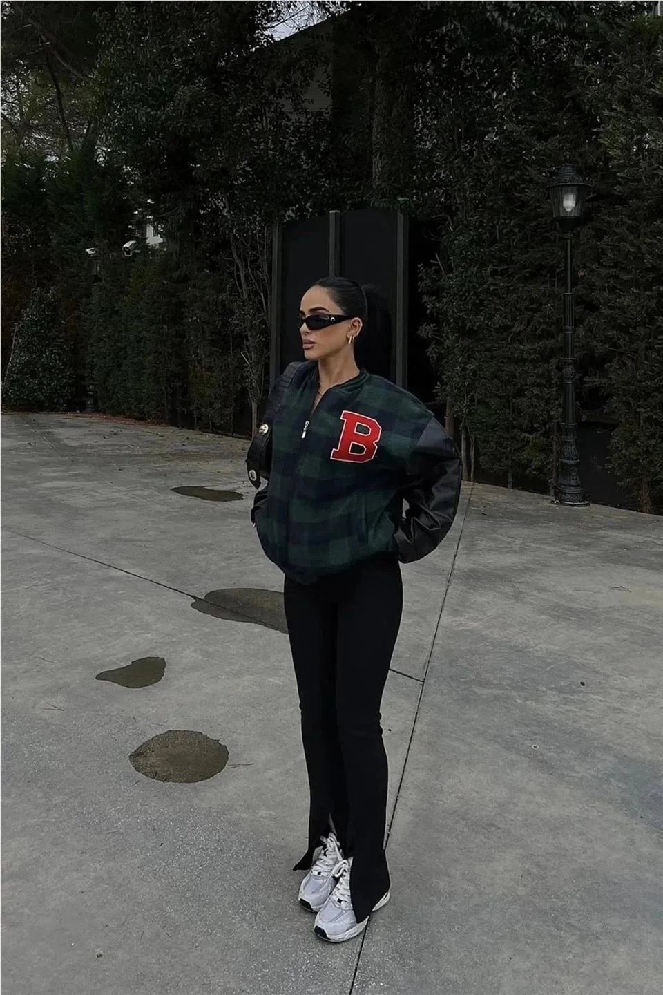 Women's Khaki Gingham Pattern Embroidered College Jacket