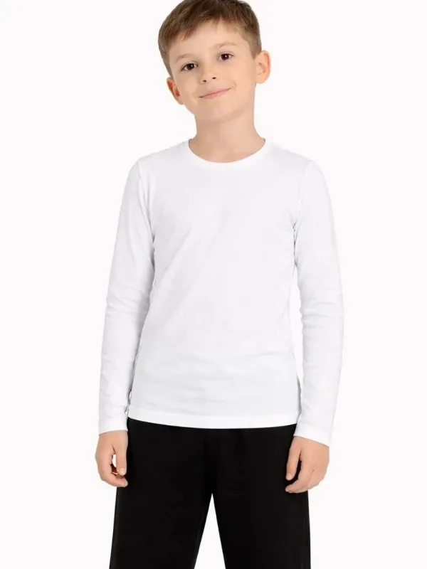 Detské Biele Basic Dlhý Rukáv Voľné Školské Tričko 2