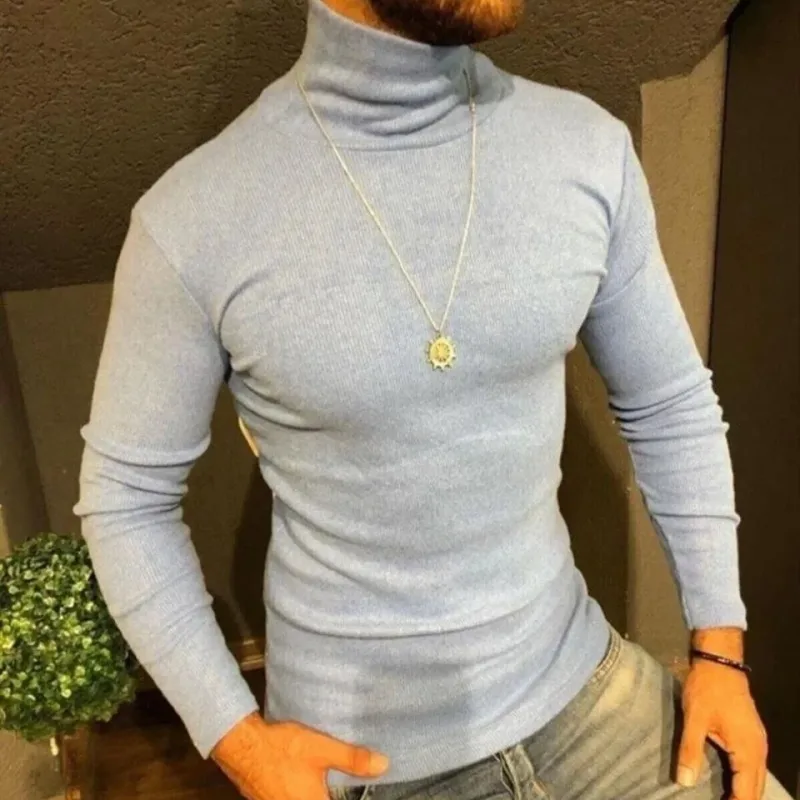 Muška siva grlo rebrasta likra body džemper