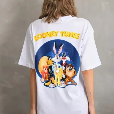 Ženski beli Oversize Bicikli kragna print majica 4