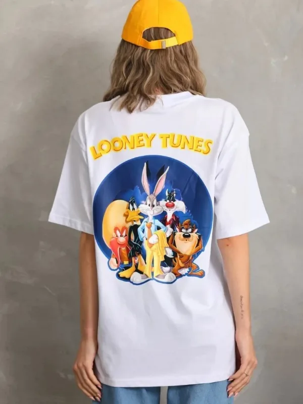 Ženski beli Oversize Bicikli kragna print majica 4