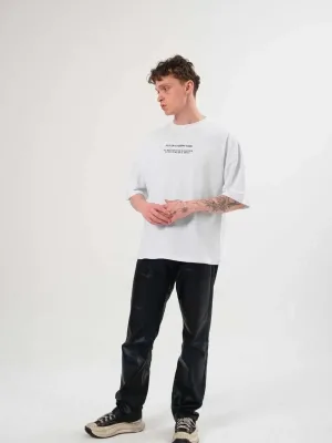 Kişi Ağ Regular Velosiped Yaxalı Çap Rahat T-Shirt
