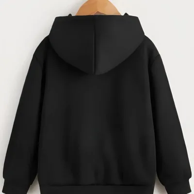 Çocuk Siyah Kapüşonlu Tatlı Kedi Baskılı Oversize Sweatshirt 2