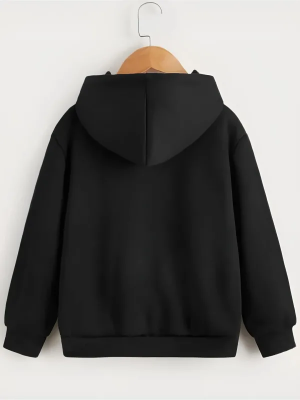 Çocuk Siyah Kapüşonlu Tatlı Kedi Baskılı Oversize Sweatshirt 2