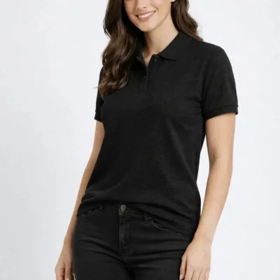 Qadın Qara Regular Fit Pike Parça Qısa Qol Polo Yaxalı Köynək 6