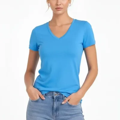 Dámska sada 3 ks V-výstrih, krátky rukáv, slim fit tričká 3