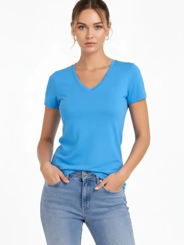 Dámska sada 3 ks V-výstrih, krátky rukáv, slim fit tričká 3