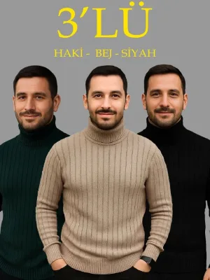 Masculin Set 3 Bucati Canelat Guler Ghem Tricot Pulover