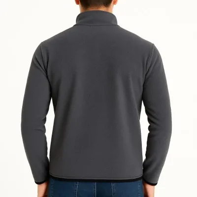 Pánsky dymový fleece stojatý golier polovičný zips s náprsným vreckom sveter 4
