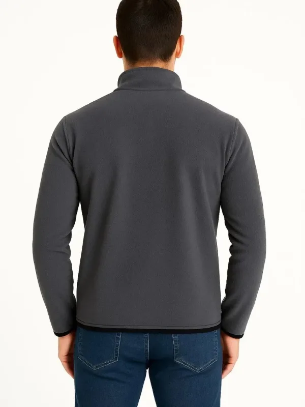 Pánsky dymový fleece stojatý golier polovičný zips s náprsným vreckom sveter 4