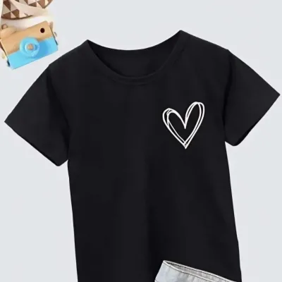 Κοριτσίστικο Μαύρο Ποδήλατο Λαιμό Printed T-Shirt 1