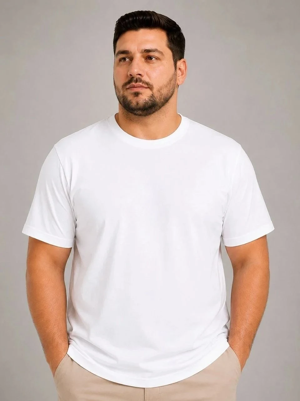 Men's White Crew Neck Basic Oversize T-Shirt