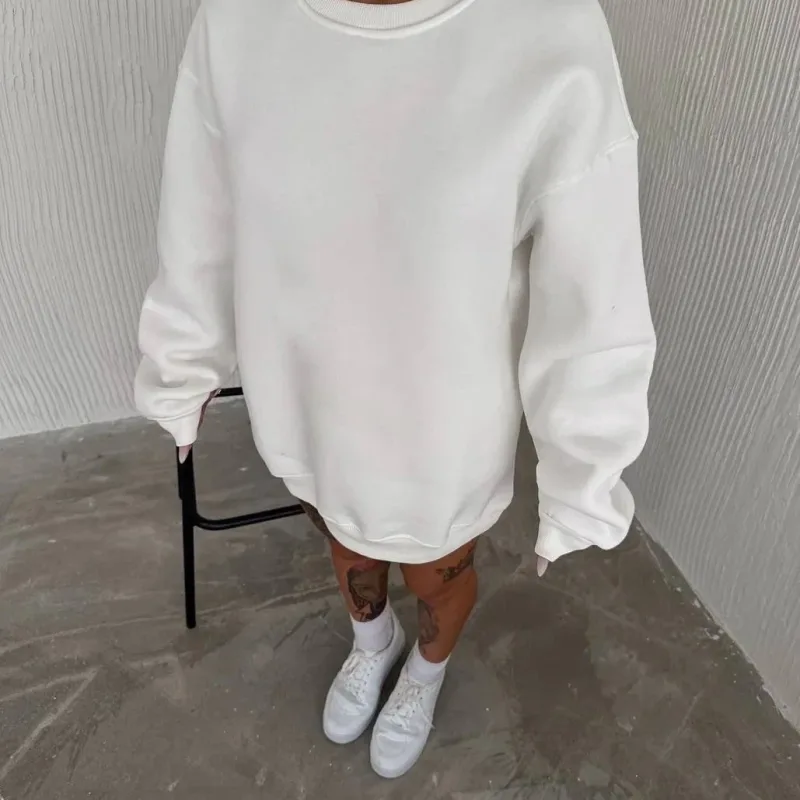 Jina Spî Bisîklet Yaka 3 Têl Pembû Basic Sweatshirt