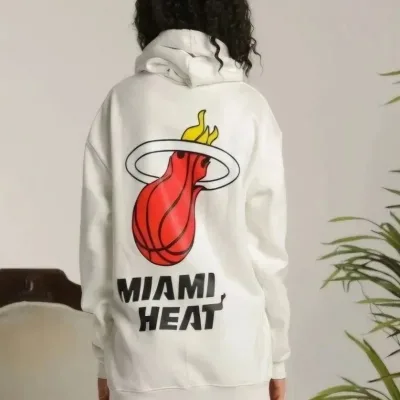 Damski Biały Oversize Kaptur Nadruk 3-nitkowy Bawełniany Sweatshirt 1