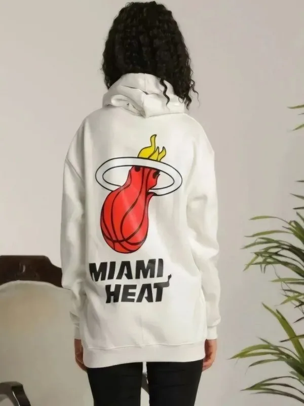 Damski Biały Oversize Kaptur Nadruk 3-nitkowy Bawełniany Sweatshirt 1