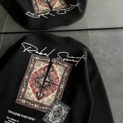 Dámsky čierny cyklistický golier koberec potlačený 3-niťový bavlnený sweatshirt 3