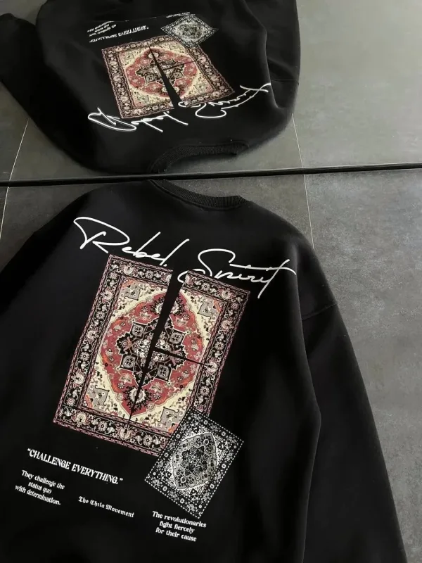 Dámsky čierny cyklistický golier koberec potlačený 3-niťový bavlnený sweatshirt 3