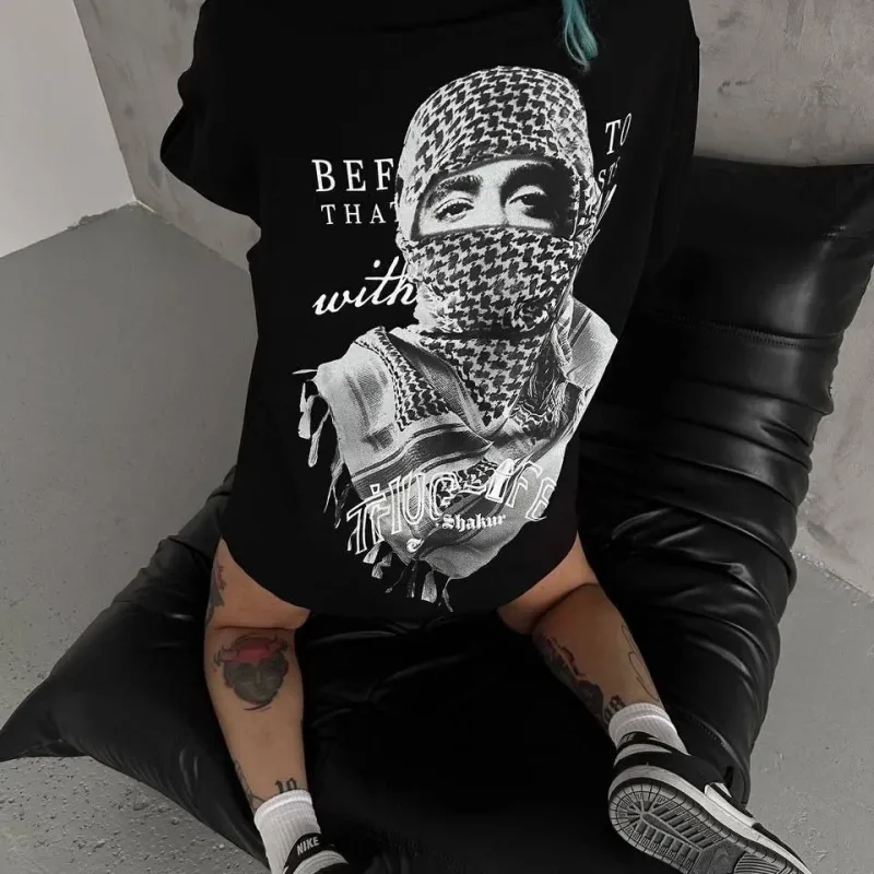 Dámské černé oversized tričko s cyklistickým výstřihem a potiskem Palestina