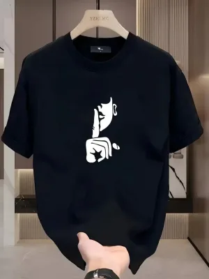 Ženska crna oversized biciklistička kragna sa printom kratkih rukava majica
