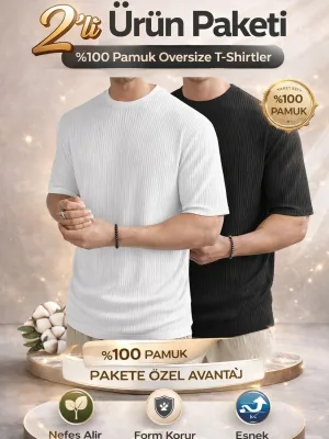 Čierne biele 2-dielne oversize rebrovaná bavlna pánske tričko