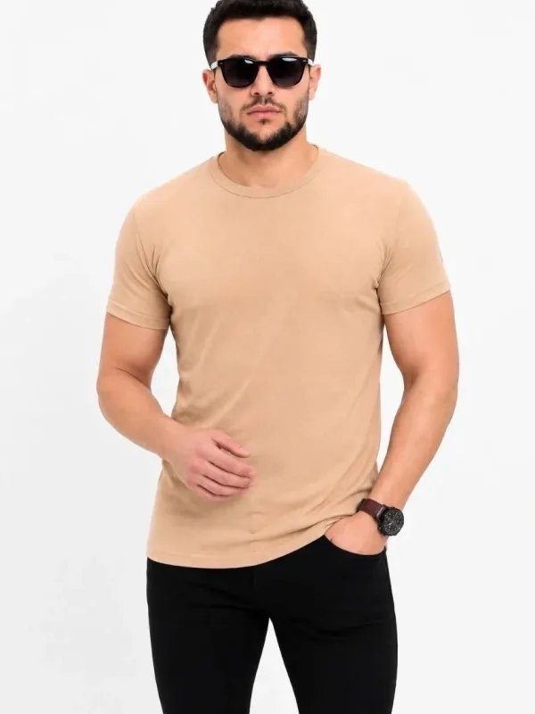 Машки беж slim велосипед јака краток ракав basic маица 3