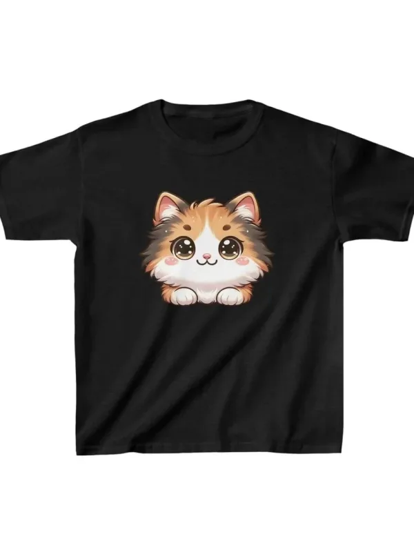 Dječji crni oversize tiskani okrugli ovratnik T-shirt 1