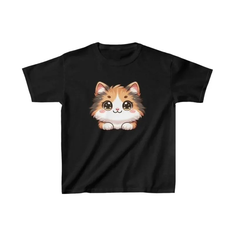 Dječji crni oversize tiskani okrugli ovratnik T-shirt