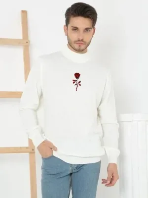 Muški Beli Poluvisoki Kragna Štampani Triko Džemper