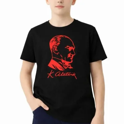Dečija Crna Ataturk Print Okrugli Izrez Majica 2