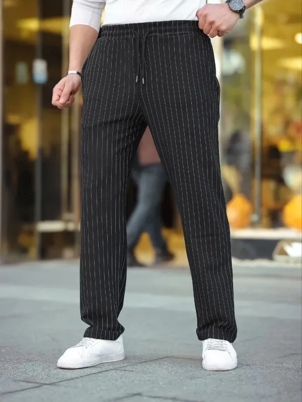 Muške crne prugaste jogger pantalone od krep tkanine 3