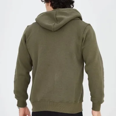 Men's Green 3-Thread Cotton Zippered Hooded Printed Hoodie 2
