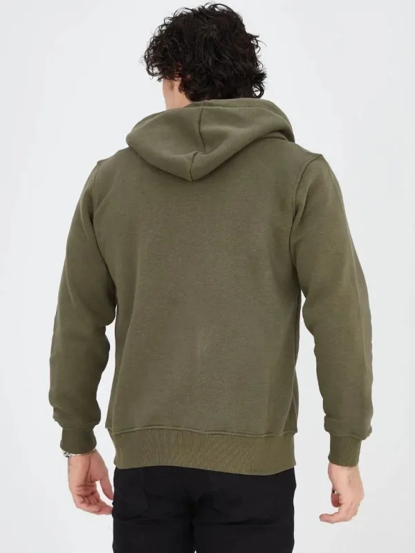 Men's Green 3-Thread Cotton Zippered Hooded Printed Hoodie 2