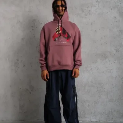 Sweatshirtê Mêran ê Pembe Oversize Bi Kêl 3 Têl 4